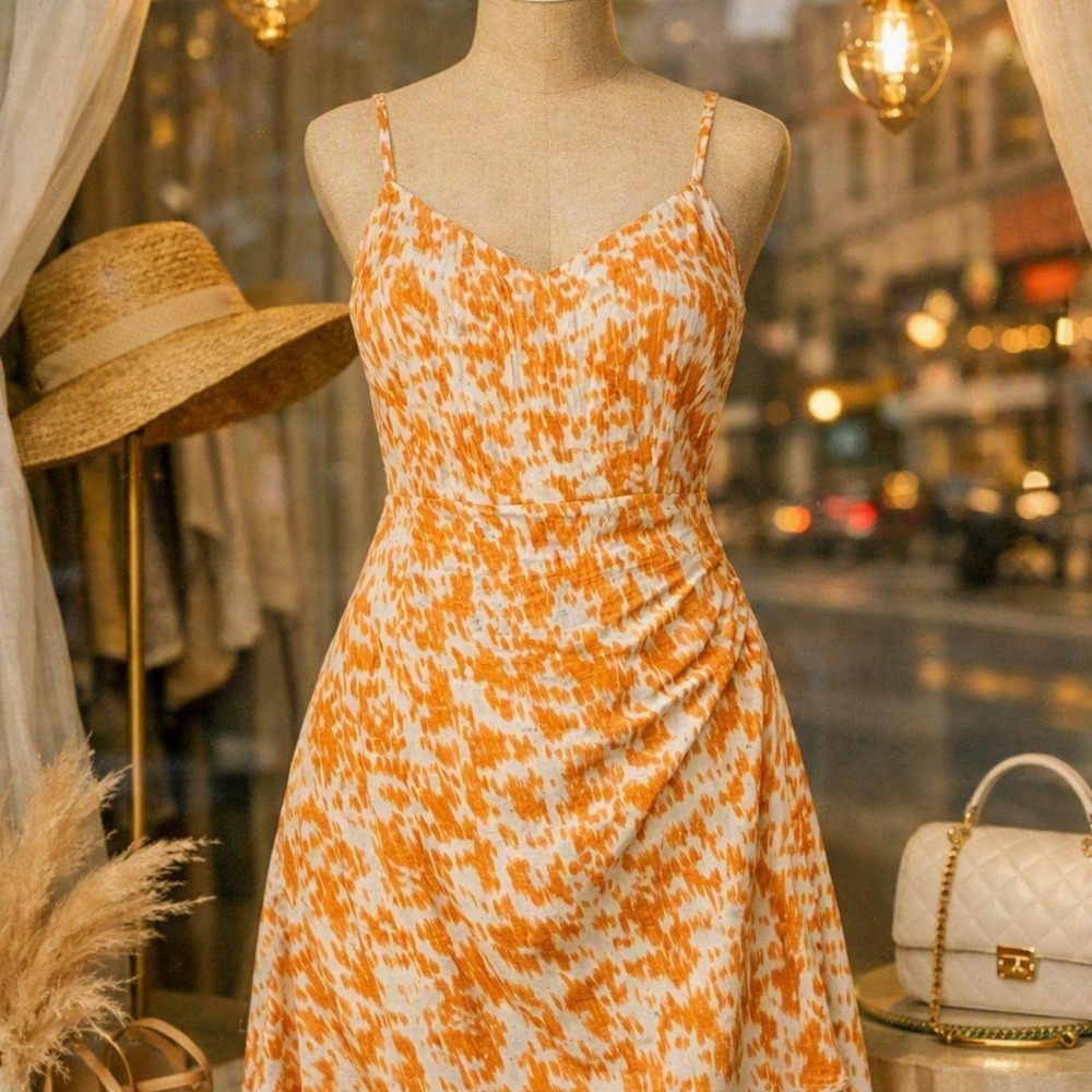 Forever 21 Orange White Abstract Print Dress | S